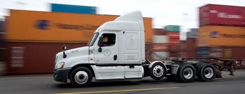 White truck moving on a terminal 